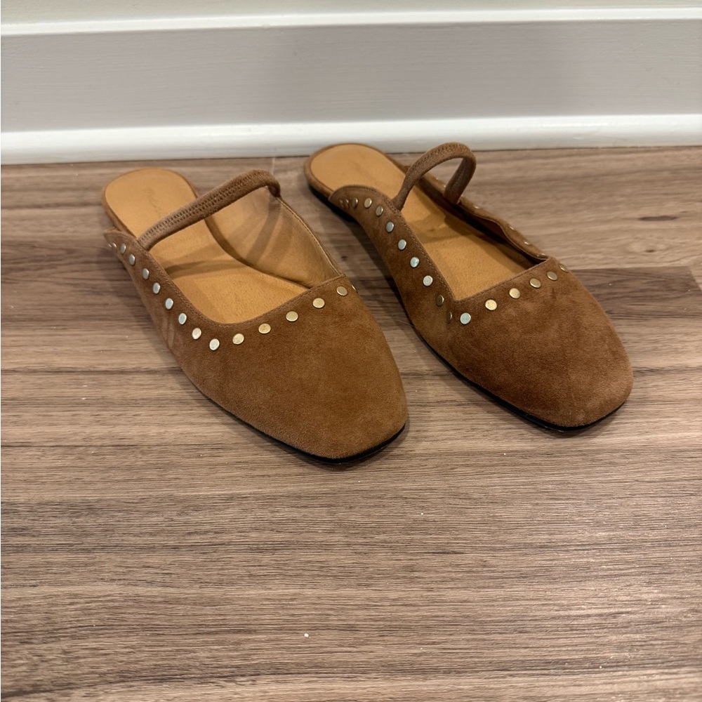 Madewell Tan Suede Mules with Metallic Studs